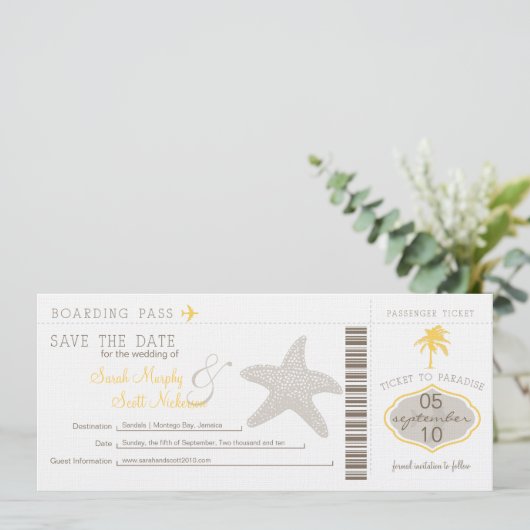 Save the Date Boarding Pass (Stehend Vorderseite)