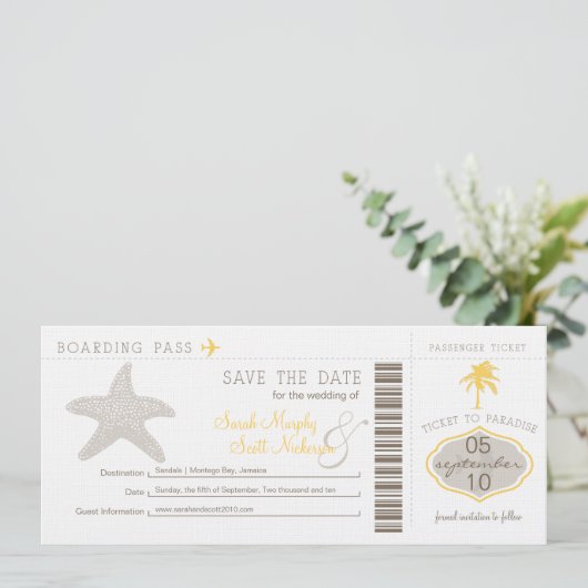 Save the Date Boarding Pass (Stehend Vorderseite)