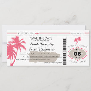 Save the Date Boarding Pass auf Puerto Rico