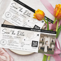 Save the Date Boarding Pass Black Destination