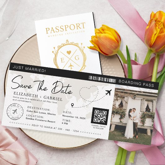 Save the Date Boarding Pass Black Destination Einladung