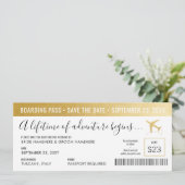 Save the Date Boarding Pass Einfach Modernes Gold (Stehend Vorderseite)