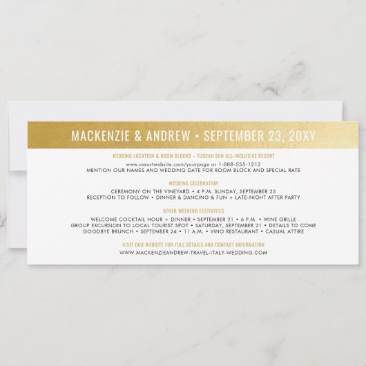 Save the Date Boarding Pass Einfach Modernes Gold (Rückseite)