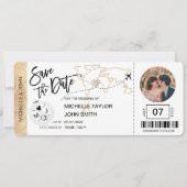 Save the Date Boarding Pass Einfache Weltkarte Einladung (Vorderseite)