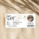 Save the Date Boarding Pass Einfache Weltkarte Einladung<br><div class="desc">Destination Beach Wedding Boarding Pass Ticket Gold Flugzeug Save the Date mit Herz und Flugzeug Icon mit einfacher minimalistischer Line Art World Map</div>