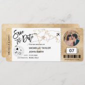 Save the Date Boarding Pass Einfache Weltkarte Inv Einladung (Vorne/Hinten)