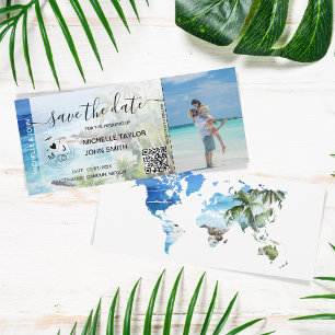 Save the Date Boarding Pass Map Beach Palm MPhoto Einladung