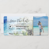 Save the Date Boarding Pass Map Beach Palm MPhoto Einladung (Vorderseite)