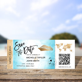 Save the Date Boarding Pass Map Cruise QR Code Inv Einladung