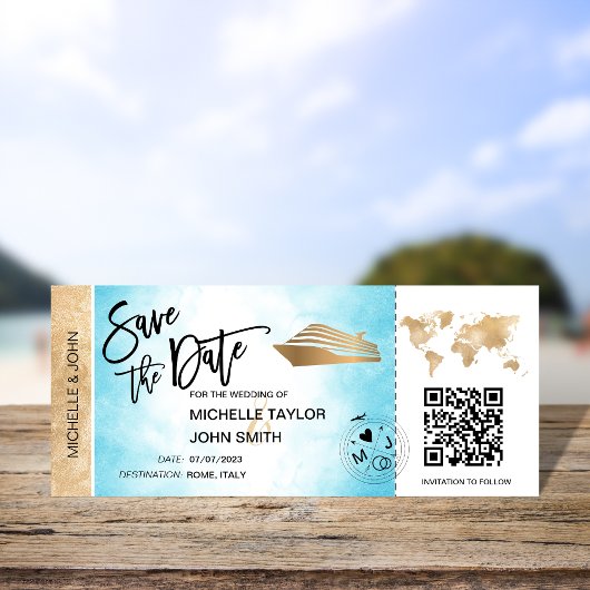 Save the Date Boarding Pass Map Cruise QR Code Inv Einladung
