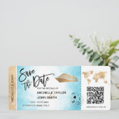 Save the Date Boarding Pass Map Cruise QR Code Inv Einladung (Stehend Vorderseite)