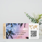 Save the Date Boarding Pass Map Cruise QR Code Inv Einladung (Stehend Vorderseite)