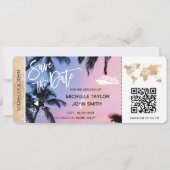 Save the Date Boarding Pass Map Cruise QR Code Inv Einladung (Vorderseite)