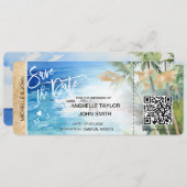 Save the Date Boarding Pass Map Cruise QR Code Inv Einladung (Vorne/Hinten)