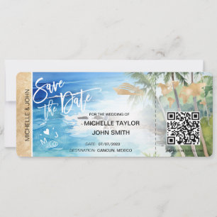 Save the Date Boarding Pass Map Cruise QR Code Inv Einladung