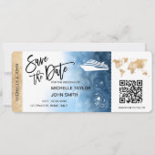 Save the Date Boarding Pass Map Cruise QR Code Inv Einladung (Vorderseite)