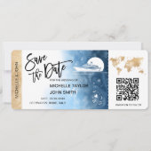 Save the Date Boarding Pass Map Kreuzschiff QRCode Einladung (Vorderseite)