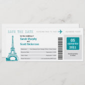 Save the Date Boarding Pass nach Paris Frankreich (Vorne/Hinten)
