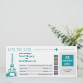 Save the Date Boarding Pass nach Paris Frankreich (Stehend Vorderseite)