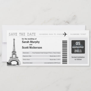 Save the Date Boarding Pass nach Paris Frankreich
