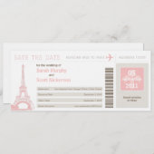 Save the Date Boarding Pass nach Paris Frankreich (Vorne/Hinten)