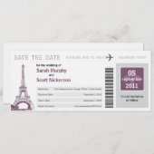Save the Date Boarding Pass nach Paris Frankreich (Vorne/Hinten)