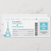Save the Date Boarding Pass nach Paris Frankreich (Vorderseite)