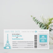Save the Date Boarding Pass nach Paris Frankreich (Stehend Vorderseite)