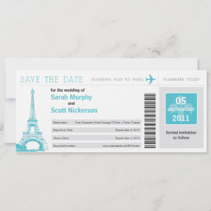 Save the Date Boarding Pass nach Paris Frankreich