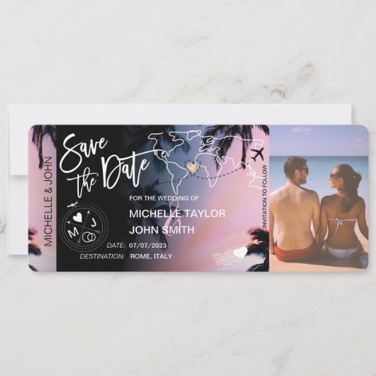 Save the Date Boarding Pass Palm Beach Einladung (Vorderseite)