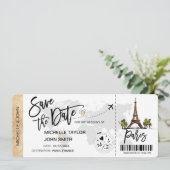 Save the Date Boarding Pass Paris Wedding Einladung (Stehend Vorderseite)