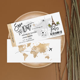 Save the Date Boarding Pass Paris Wedding Einladung