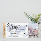 Save the Date Boarding Pass Paris Wedding Invitati Einladung (Stehend Vorderseite)