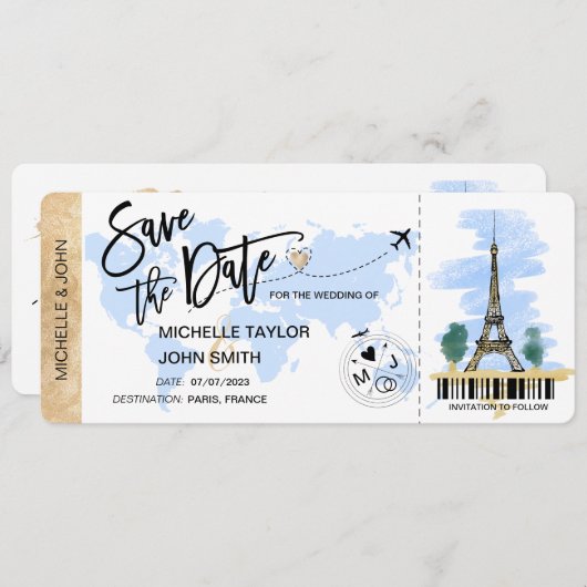 Save the Date Boarding Pass Paris Wedding Invitati Einladung (Vorne/Hinten)