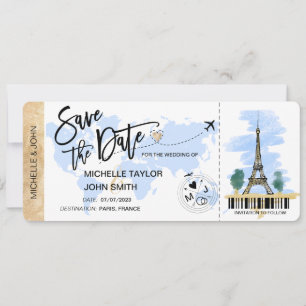Save the Date Boarding Pass Paris Wedding Invitati Einladung