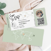 Save the Date Boarding Pass Simple World Map QR Einladung