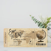 Save the Date Boarding Pass Vintage Karte Einladun (Stehend Vorderseite)