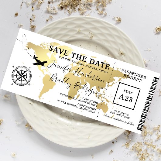 Save the Date Boarding Pass Weltkarte