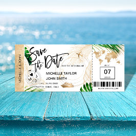 Save the Date Boarding Pass Weltkarte Schifffahrt  Einladung