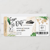 Save the Date Boarding Pass Weltkarte Schifffahrt Einladung (Vorderseite)