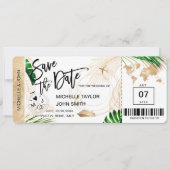Save the Date Boarding Pass Weltkarte Schifffahrt Einladung (Vorderseite)