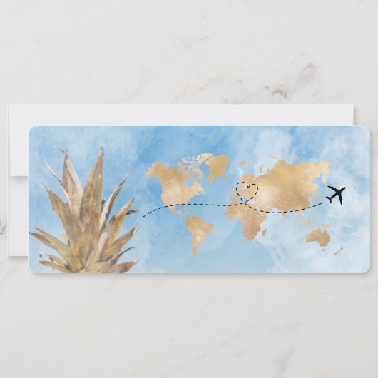 Save the Date Boarding Pass World Map Ananas in Einladung (Rückseite)