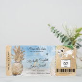 Save the Date Boarding Pass World Map Ananas in Einladung (Stehend Vorderseite)