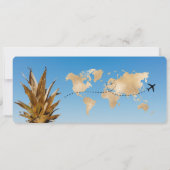 Save the Date Boarding Pass World Map Ananas in Einladung (Rückseite)