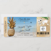 Save the Date Boarding Pass World Map Ananas in Einladung (Vorderseite)
