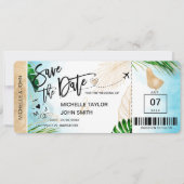 Save the Date Boarding Pass World Map Barbados Einladung (Vorderseite)