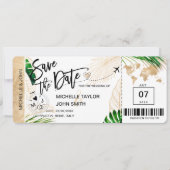 Save the Date Boarding Pass World Map Beach Invita Einladung (Vorderseite)