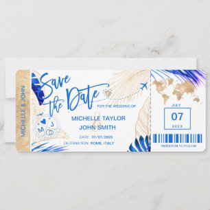 Save the Date Boarding Pass World Map Beach Invita Einladung