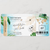 Save the Date Boarding Pass World Map Beach Invita Einladung (Vorne/Hinten)