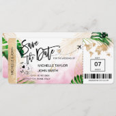 Save the Date Boarding Pass World Map Beach Invita Einladung (Vorne/Hinten)